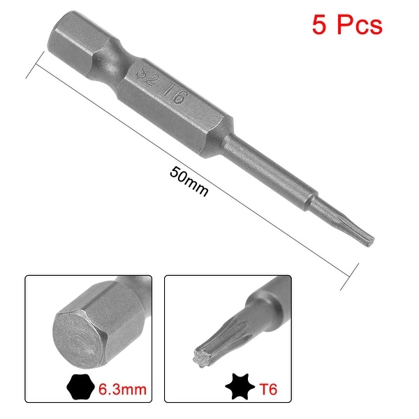 10 Pieces T6 Torx Screwdriver Bit S2 Steel 1/4" Hex Shank 50mm